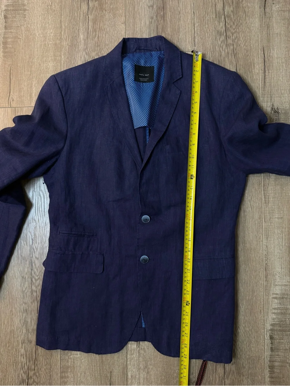Zara Men's Basic Dark Blue 100% Linen Summer Sport Coat Blazer Size 38R